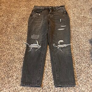 Old Navy Women Size 2 Petite Extra High Rise O.G. Straight Distressed Black Jean